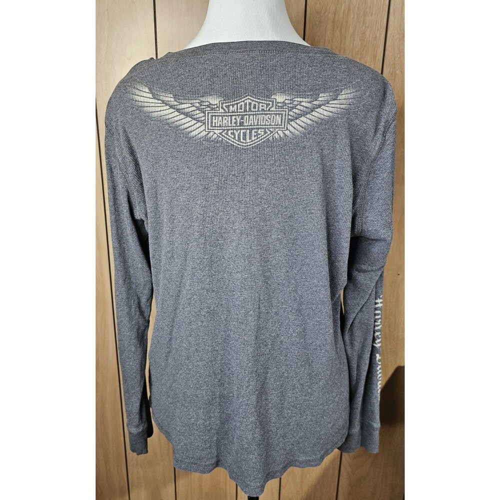 Harley Davidson Womens 1W Gray Thermal Henley Shirt Long Sleeve Motorcycle Logo - Picture 3 of 16